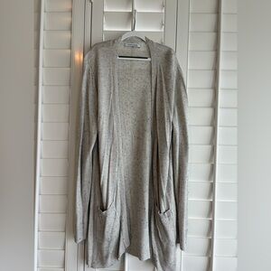 STICHES & STRIPES Long Gray Black Speckled Open Front Cardigan Sweater Size XL